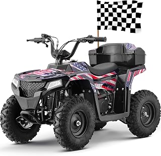 MOSTA 40CC 4-Stroke Gas-Powered ATV, 4 Wheeler Off-Road Dirt Quad for Kids, Max 15.5 MPH, Parental Speed Control with Storage Box, Easy Pull Start (Mixed-Flag)