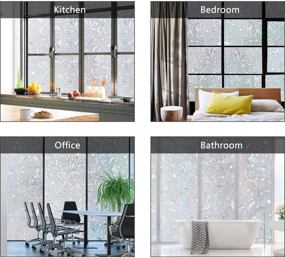 SUMAGITIN Window Film Privacy 3D Tulip Frosted Privacy Film Static Cling Glass Door Covering Static Window Removable Non Adhesive Anti UV Glass Covering Film for Home Office,35.4inch x 157.5inch