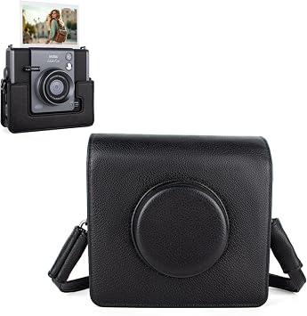 Fuji Wide EVO 2-in-1 Instant Camera Case, PU Leather Protective Case for Instax Wide EVO Caemra and Printer - WIDE EVO Carrying Bag with Adjustable Shoulder Strap - Black