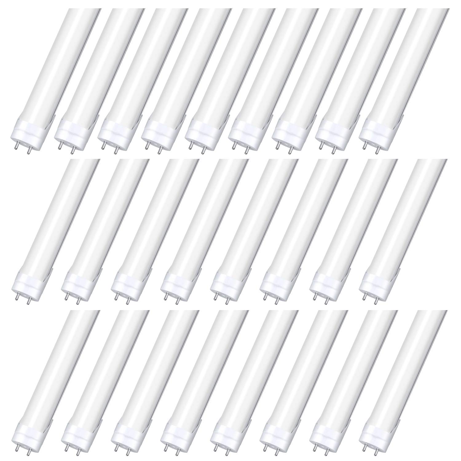 T8 LED Tube Light 4ft to Replace Fluorescent. Tubes 6000k 6500k G13 AC110V 120V Clear Cover Without Ballast Lamp (25, Milky Cover)