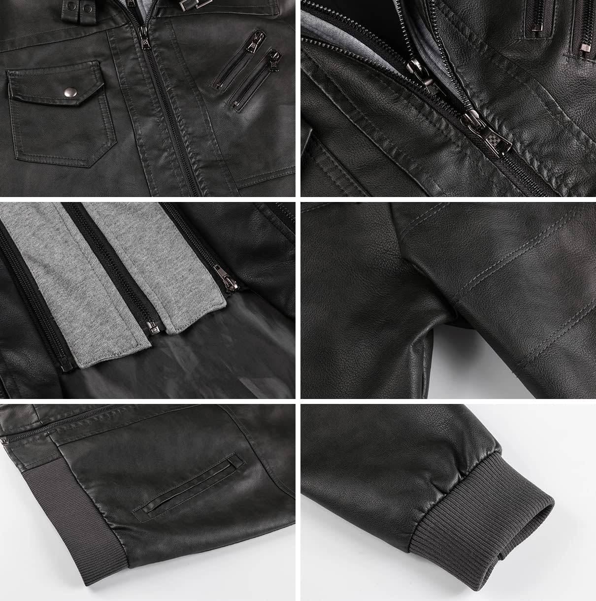 CARWORNIC Men's Faux Leather Jacket Casual Brown Motorcycle Jacket with Removable Hood - Image 7