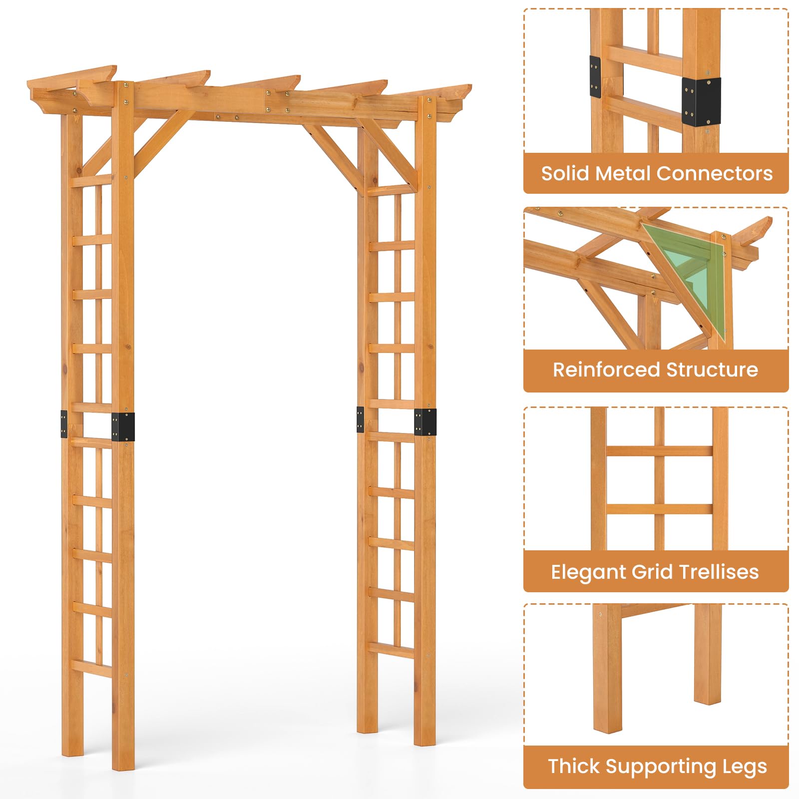 HOMASIS Arco da Giardino in Legno, Arco per Rampicanti con Tettoia e Traliccio, Pergolato da Esterno per Rose, Glicine, Palloncini, Decorazione da Giardino per Festa e Matrimonio (Tetto Piatto)