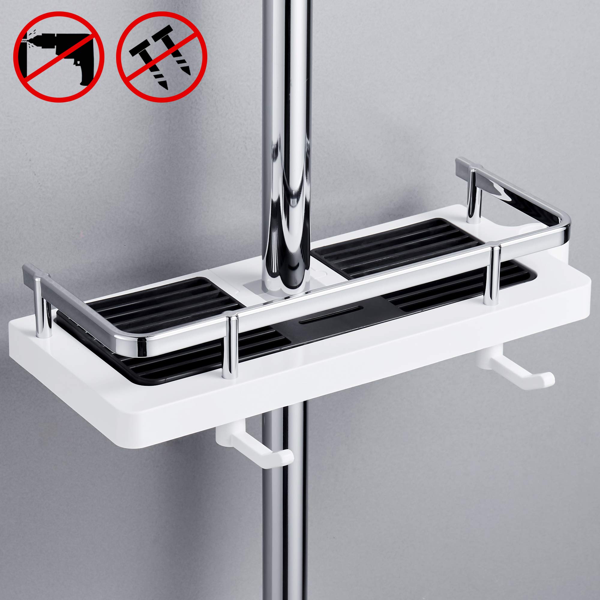 Douche Caddy Geen Boor 1Packs Douche Plank Badkamer Plank Douche Rack Organizer Houder Voor Zeep Shampoo Handdoek Met Gesp En Douchekop Haak Fit 2 1 2 5 Cm Douchestang
