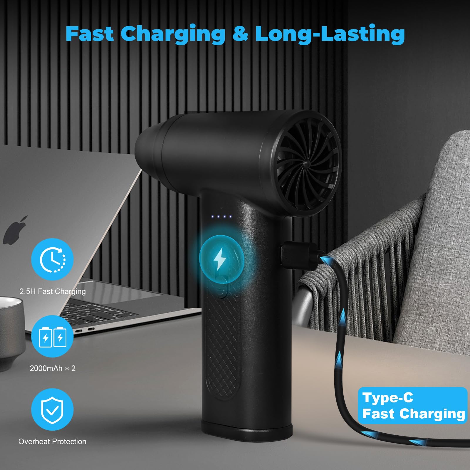 KozyOne Plumeau à air comprimé, 130 000 tr/min, avec éclairage LED, souffleur d'air compressé rechargeable, sans fil pour PC, clavier, voiture, extérieur