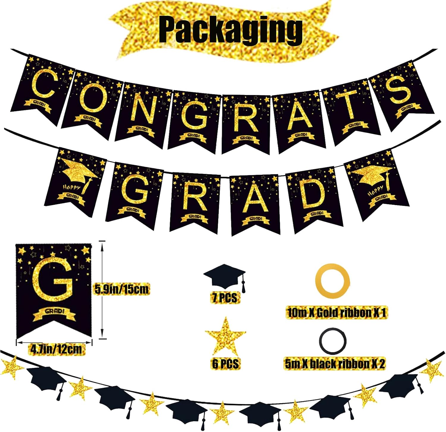 Graduation Decorations Class of 2026, 12Pcs Black and Gold balloons with Swirl and Graduation Garland Congrats Grad 2026 Banner for College High School Party Supplies - Image 2