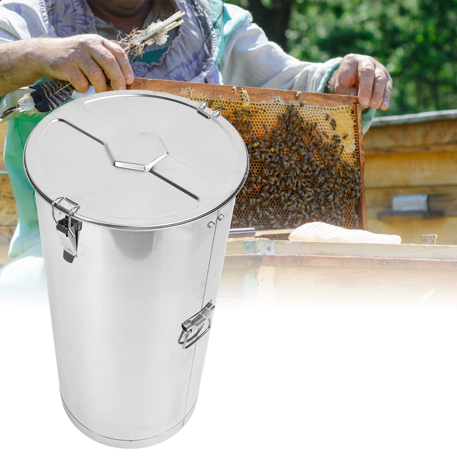 Ręczny separator miodu Maszyna do ekstrakcji miodu ze stali nierdzewnej z pokrywką Korba ręczna Uchwyt Sprzęt pszczelarski dla amatorów Mali pszczelarze