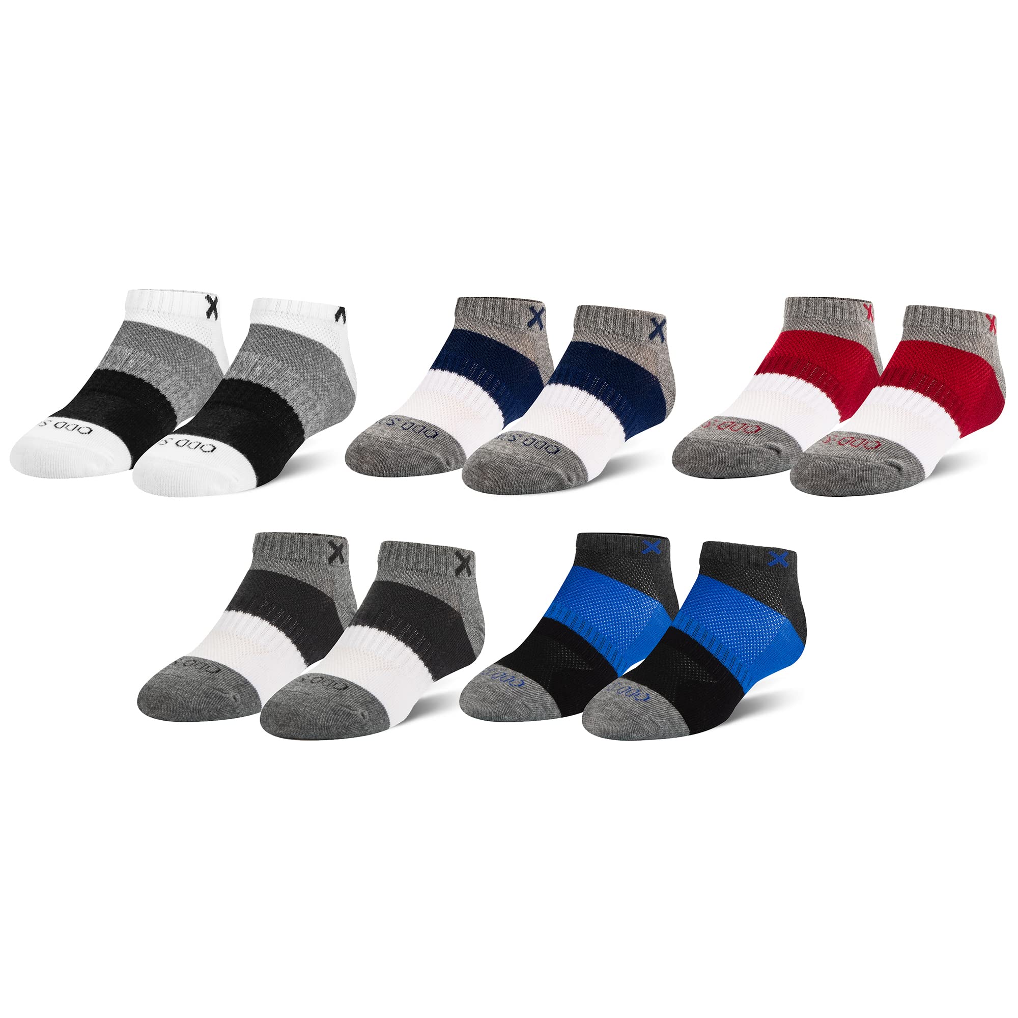 Odd Sox Basix, Kid's Cotton Ankle Socks 4 Block Stripe, Multicolor, Comfort 5 Pack 4-7