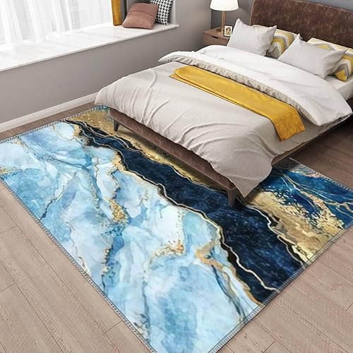 Miniatura 4 de Alfombra abstracta con textura de mármol azul, moderna, bohemia, colorida, suave, antideslizante, para interiores y exteriores, sala de estar,