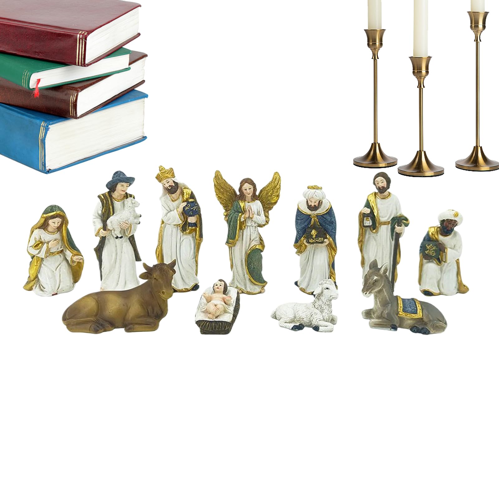 Set di statuette cattoliche cristiane per presepe | Decorazione natalizia per la nascita di Gesù in resina, per famiglie cattoliche, chiesa, casa, tavolo, caminetto, Natale