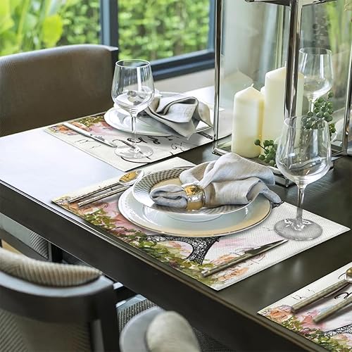 Miniatura 6 de Juego de 6 manteles individuales cuadrados de tela Tower Paris para mesa de cocina, resistentes al calor, fáciles de limpiar, 12 x 18 pulgadas