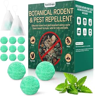 Rodent Mouse Repellent 14 pcs, Peppermint Oil Moth Balls for Mice Rats Deterrent, Natural Pest Control Mothballs for Rodents, Squirrels, Skunk, Mole, Gopher, Pets Safe, Indoor and Outdoor Use