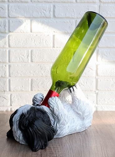 Miniatura 9 de Ebros Realista de raza pura pedigrí canino adorable blanco y negro Shih Tzu perro botella de vino titular estatua como cocina bodega centro de mesa
