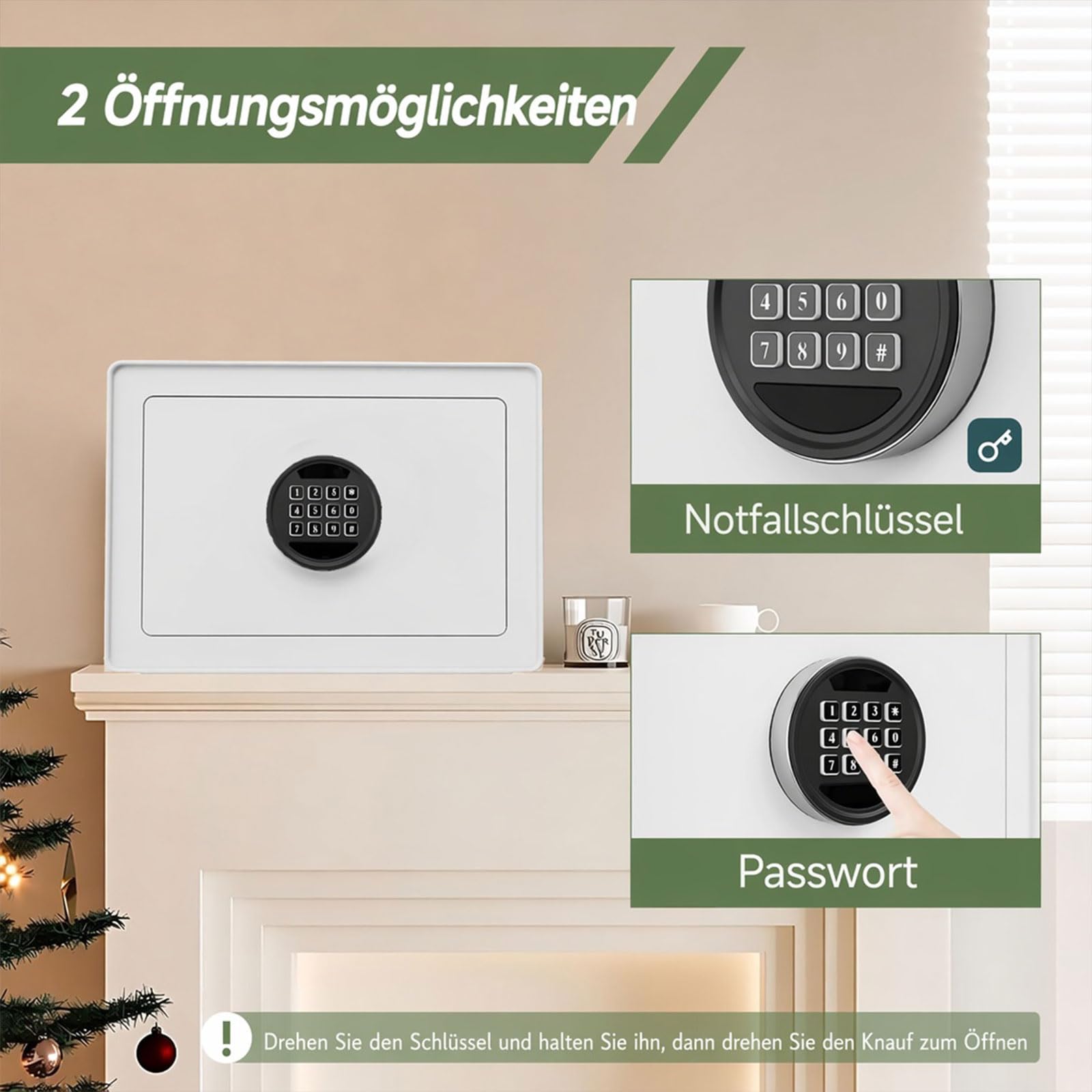 Cassaforte a prova di fuoco con chiave, 34 l, con fodera in morbido velluto, allarme e luce, ripiano rimovibile, alta sicurezza per casa, ufficio, hotel