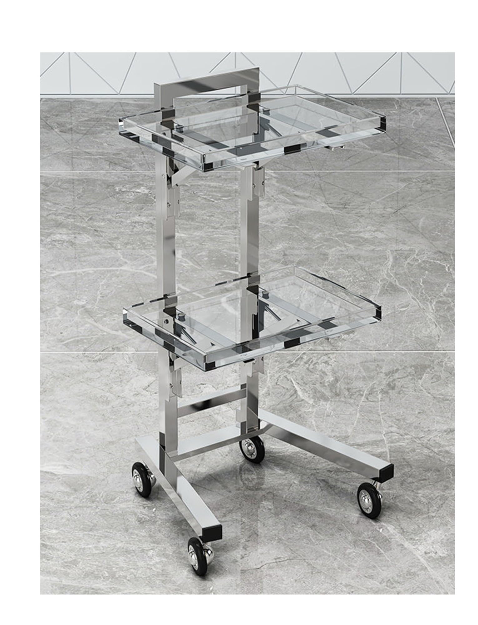 Chariot roulant pliable pour optimiser l'espace en salon de coiffure et spa