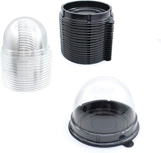 Clear Plastic Mini Cupcake Container,25 PC Mooncake Boxes Muffin Pod Dome Muffin Single Cupcake Holders Individual Cupcake Containers Plastic Disposable (Black, 25pc)