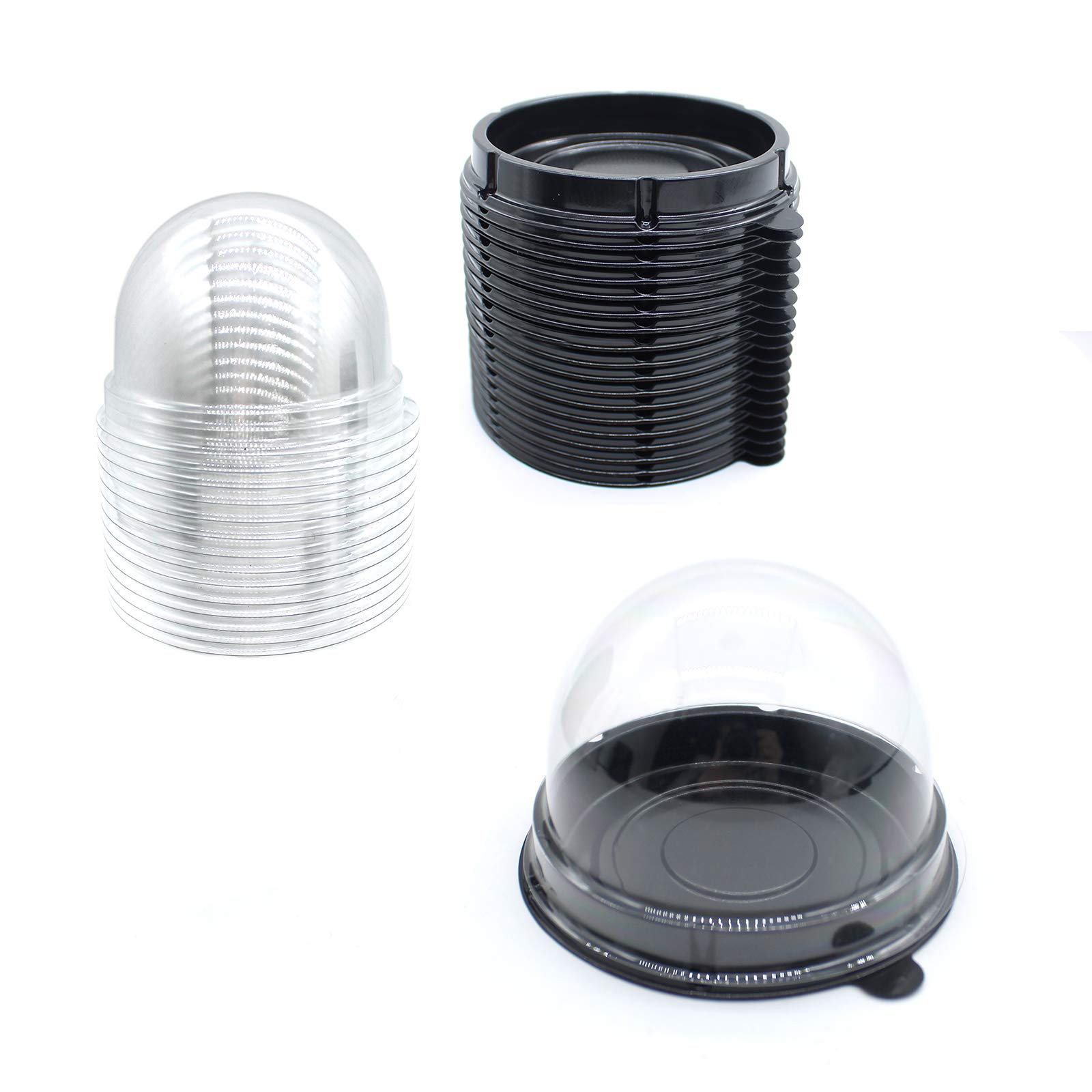 MR.FOAM Clear Plastic Mini Cupcake Container, 25 PC Desk Pet Containers, Mooncake Boxes, Muffin Pod Dome, Single Holders, Individual Plastic Disposable (Black, 25pc)