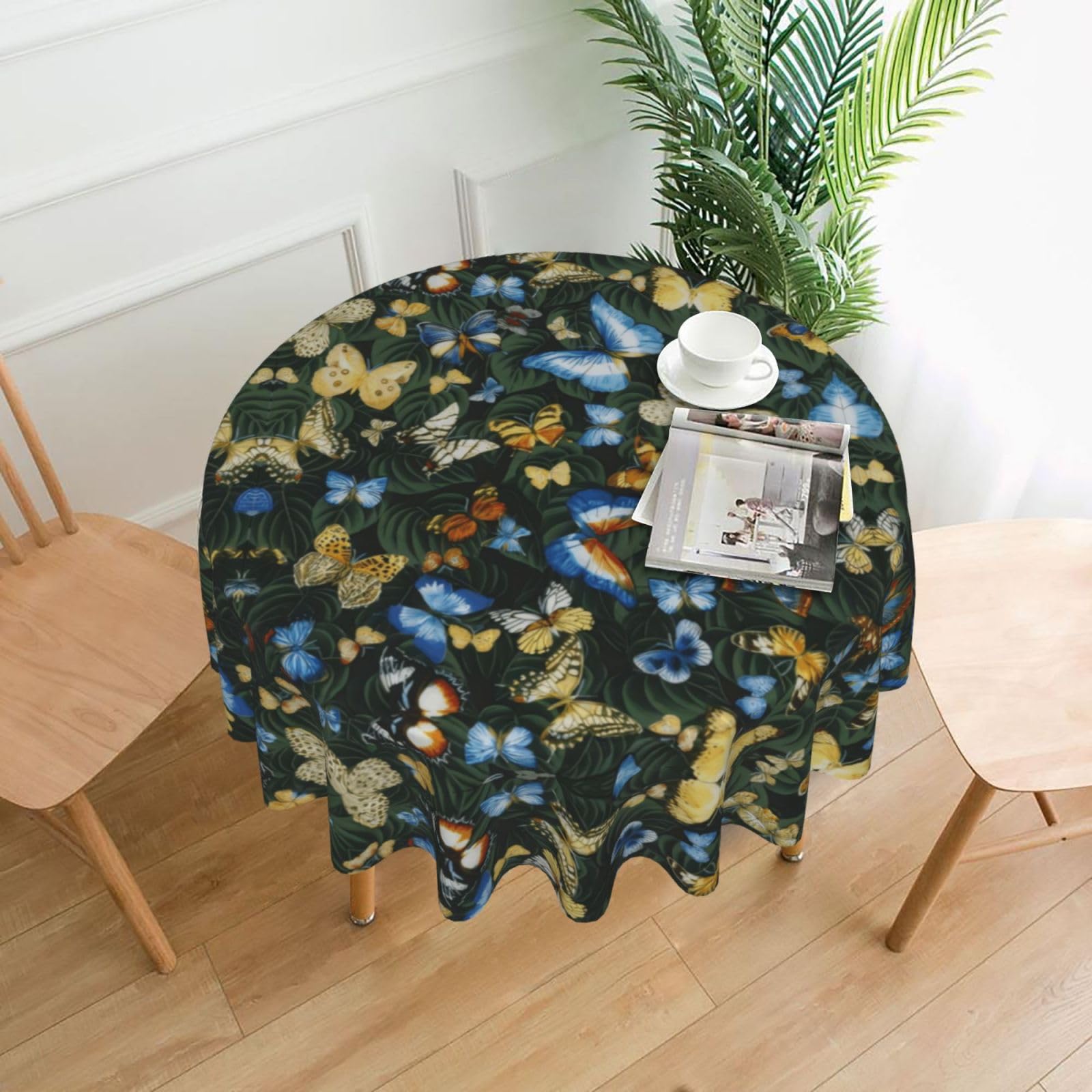 hhxvcv Green Leaf Colorful Butterfly Round Tablecloth – Dining Table Cover