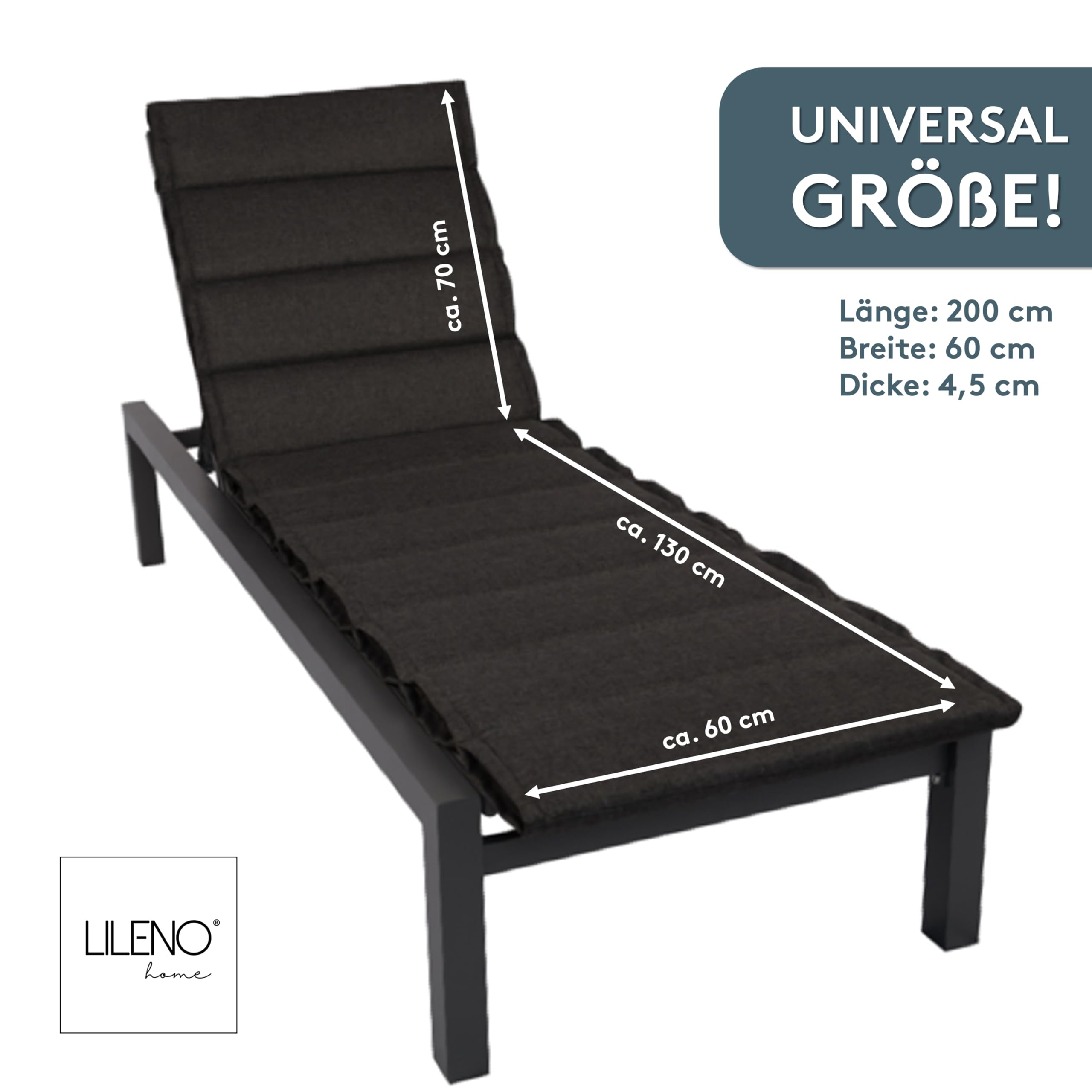 LILENO HOME Cuscino per panca da giardino, 200 x 60 x 4,5 cm, antracite