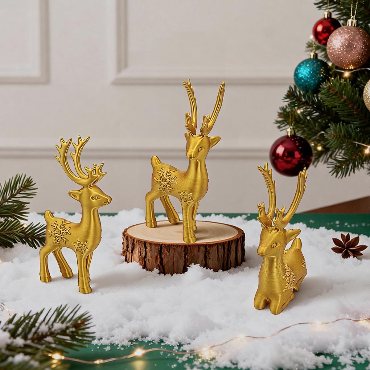 Amazon.com: R PLAY FAB 3pcs Reindeer Figurines for Christmas Decor Gold ...