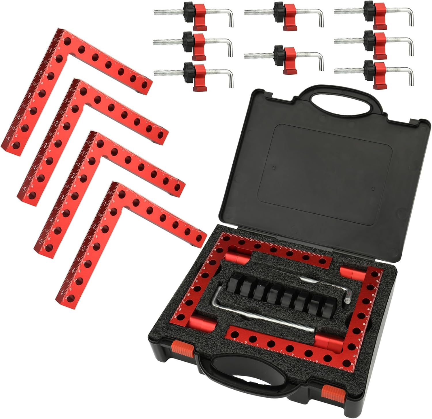 4 Pack Corner Clamp for Woodworking 90 Degree Right Angle Clamp Set with Toolbox Woodworking Tools for for Boxes, Cabinets, Drawers