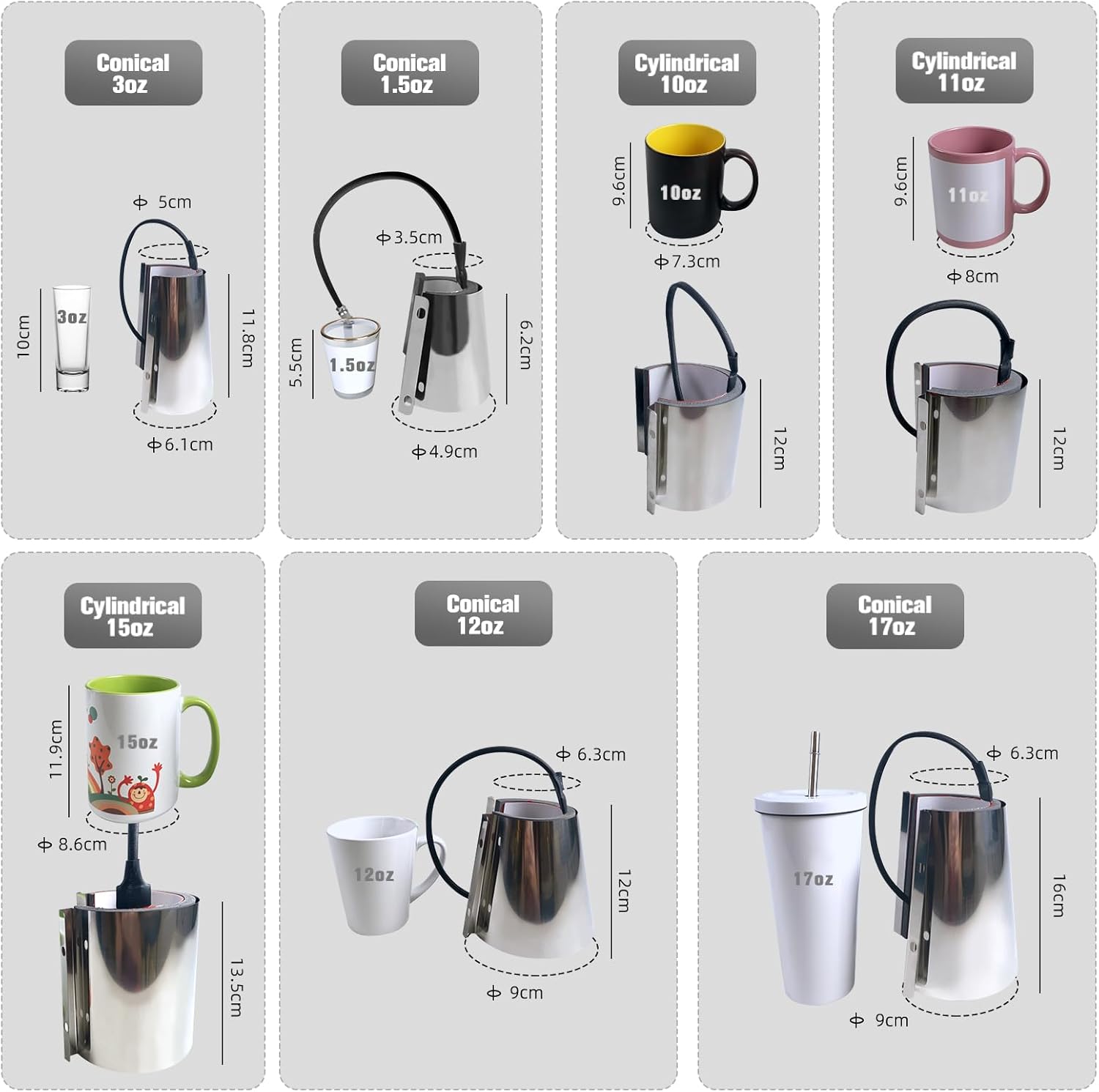 BetterSub Mug Cup Press Heating Transfer Attachment Silica Gel 110V for Heat Press Machine Transfer Sublimation Cylindrical (US Cylindrical 15oz)