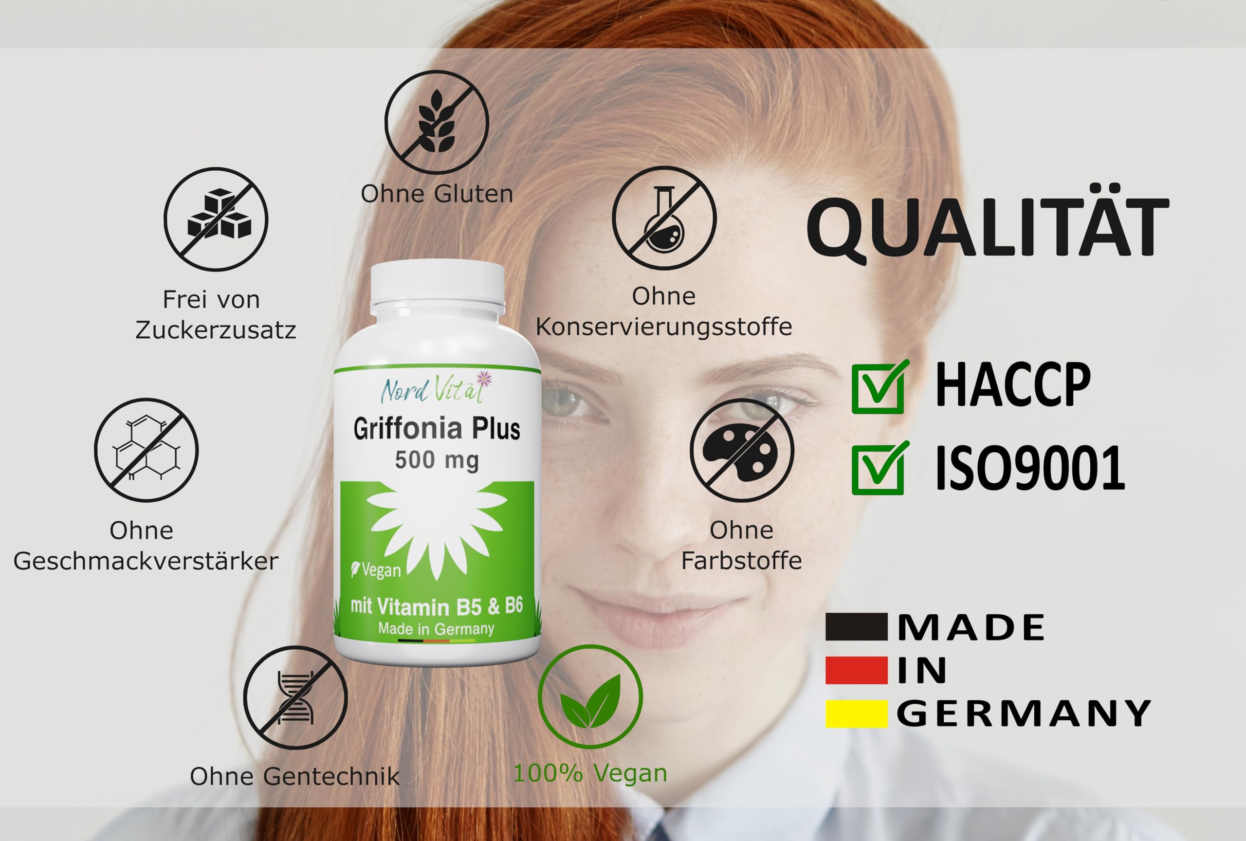 Griffonia Plus für Nerven und Psyche - 500 mg Griffoniasamen mit natürlichem 5-HTP - Vitamine B5 und B6 - deutsche Produktion - Vegan