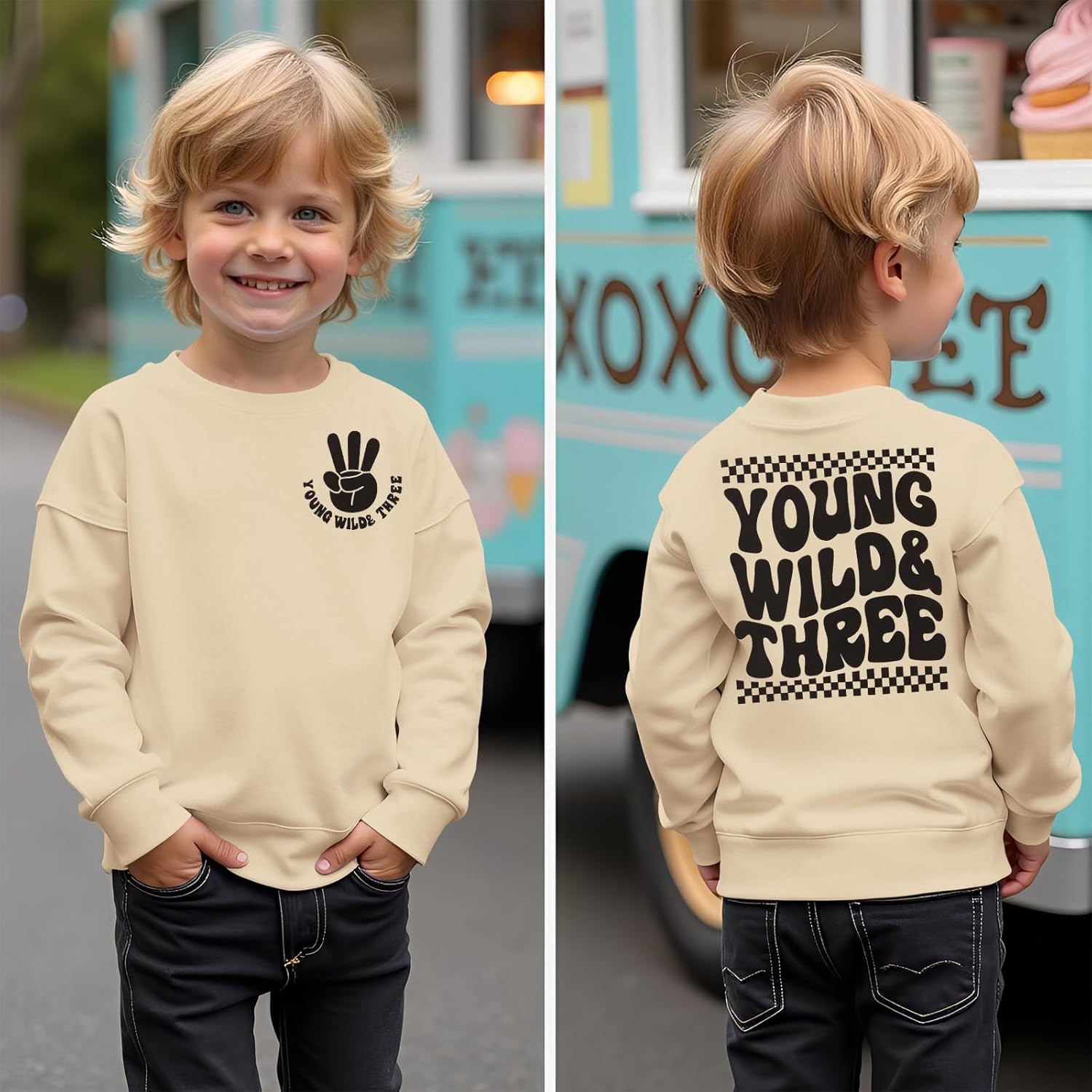 BOUTIKOME Young Wild and Three Birthday Boy Sweatshirt 3 Year Old Boy Pullover Third B-Day Party Shirt Fall Long Sleeve Tops - Image 4