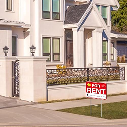 Miniatura 7 de Letreros de alquiler con estacas, 1 letrero de doble cara de 17 x 13 pulgadas, estaca de metal en H, letreros de patio con calcomanías de flecha,