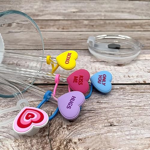 Miniatura 2 de Juego de 8 fundas de paja con diseño de corazón Stanley de 0.394 in (0.394 in), bonitas puntas de paja de silicona, para el día de San Valentín,