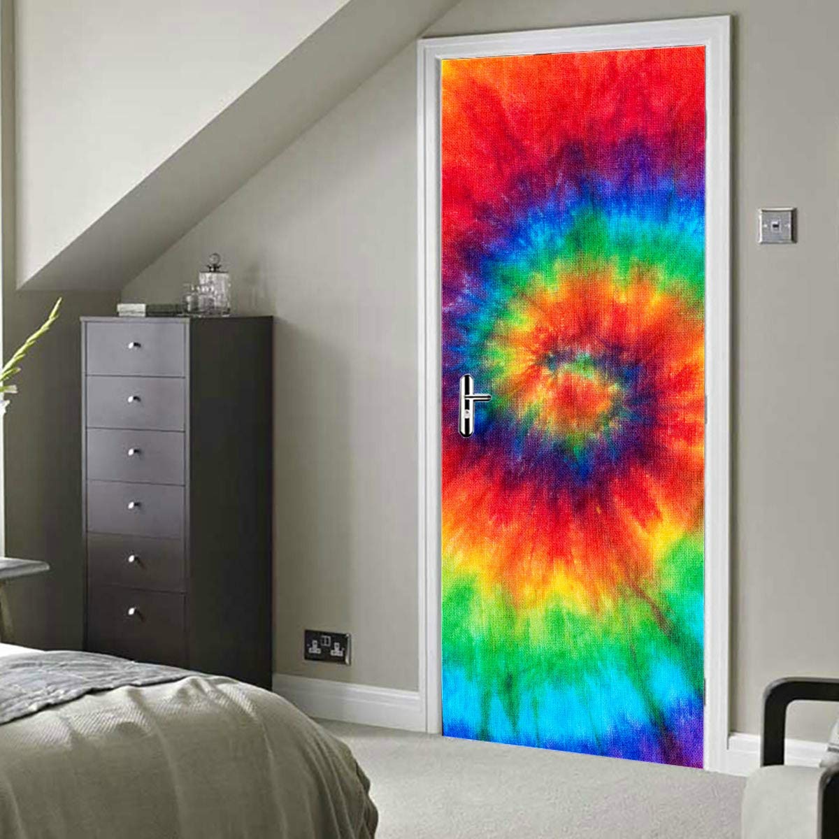 YUMOINGColorful Tie Dye Printed Self-Adhesive Vinyl Removable Decals for Door Man Wallpaper 30x79 Inch(77x200cm) 2 Pieces