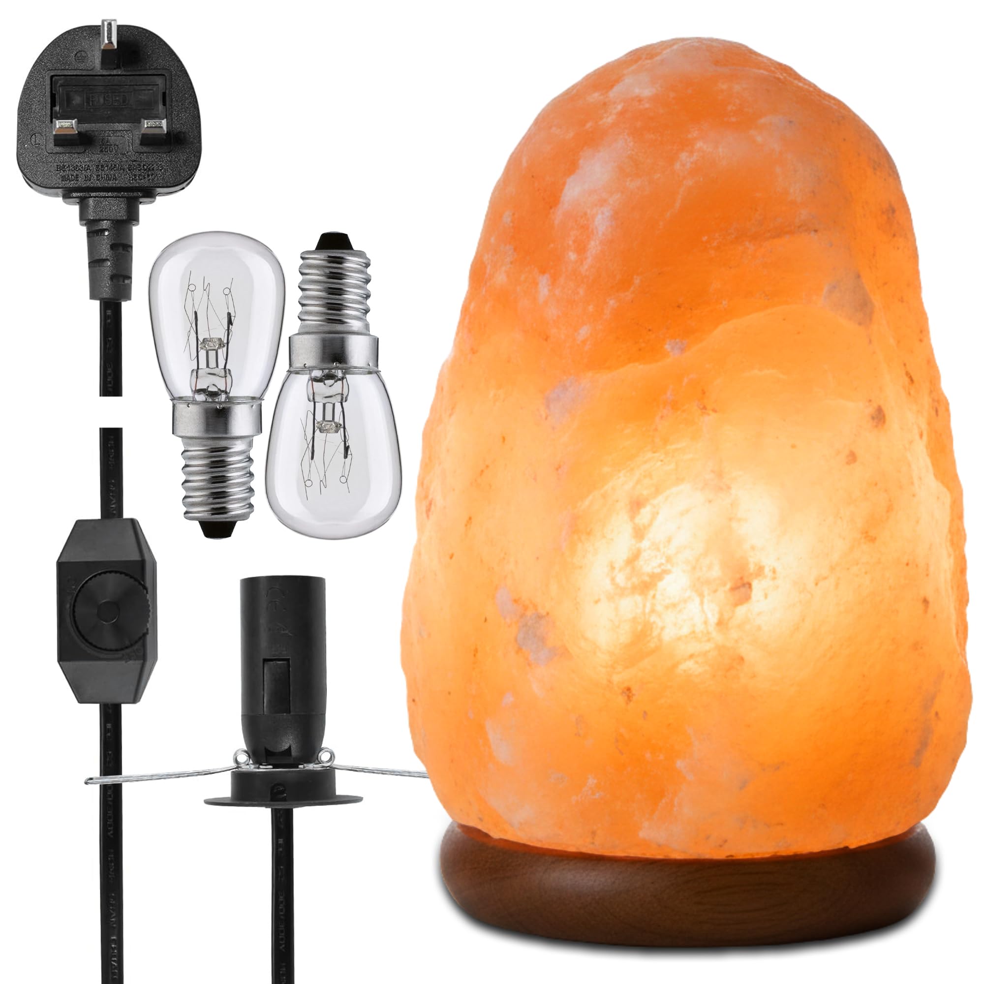 ONEX 2–3KG Natural Himalayan Salt Lamp with Dimmer Switch & 2 Bulbs – Hand Carved Crystal Rock Lamp on Wooden Base – Warm Ambient Night Light for Bedroom, Living Room & Office (2-3kg-2Piece)