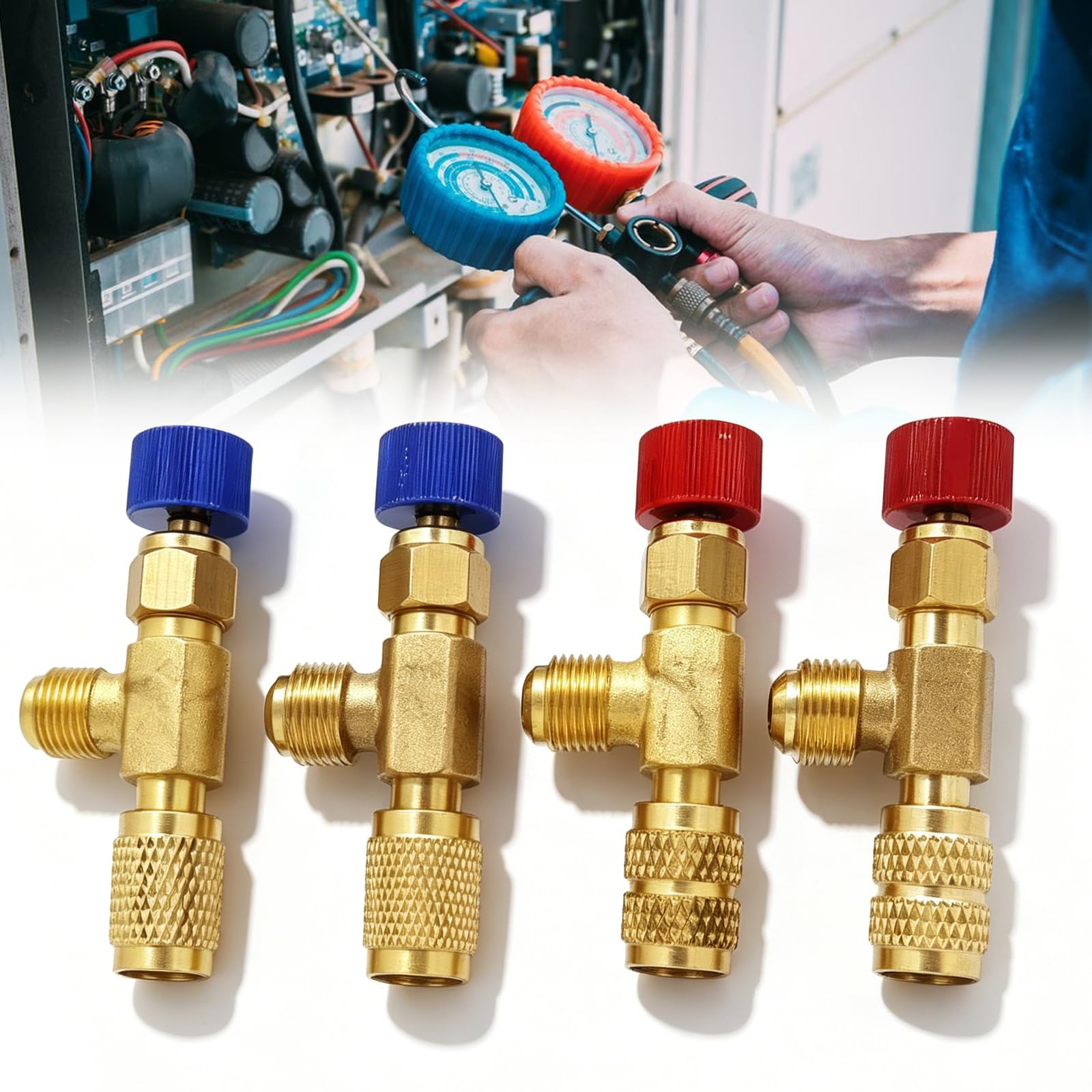 4 valvole di sicurezza per refrigerante, altezza 68 mm, valvola di controllo del flusso in ottone, valvola di sicurezza per condizionatore, attacco rapido, per manutenzione e riparazione, versatile