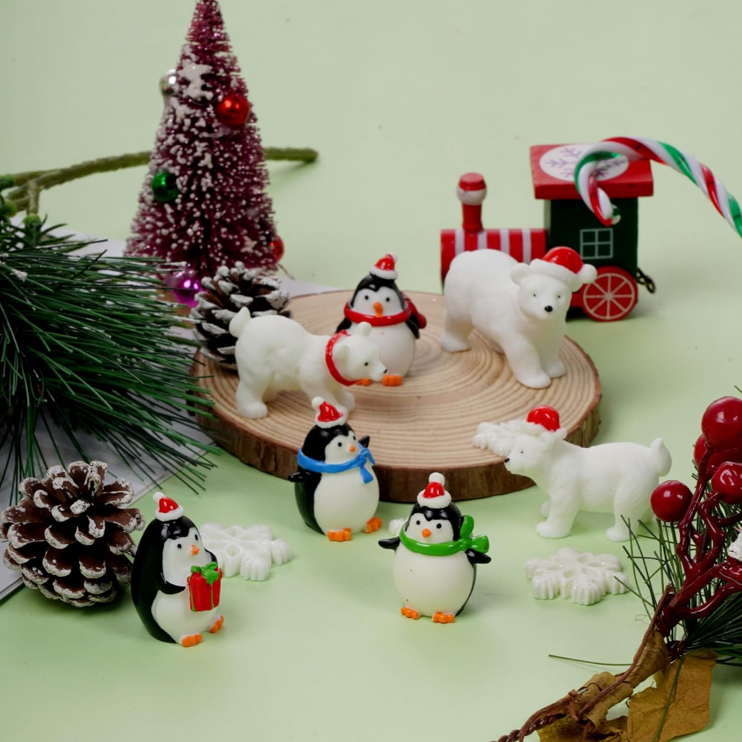 HOVEOX 18 Pieces Christmas Miniature Figurines Winter Resin Miniature Figurine Mini Crafts Resin Figurines Ornaments for DIY Christmas Garden Home Decor (Style 1) - Image 3