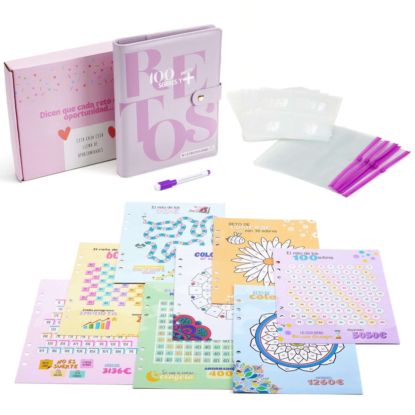 WHEN PIGS FLY - Libreta de Ahorro A5 Completamente en Español - Agenda Ahorro Dinero Español - Carpeta Ahorro Dinero - Organizador de dinero - Carpeta de Ahorro de Dinero (Morado)