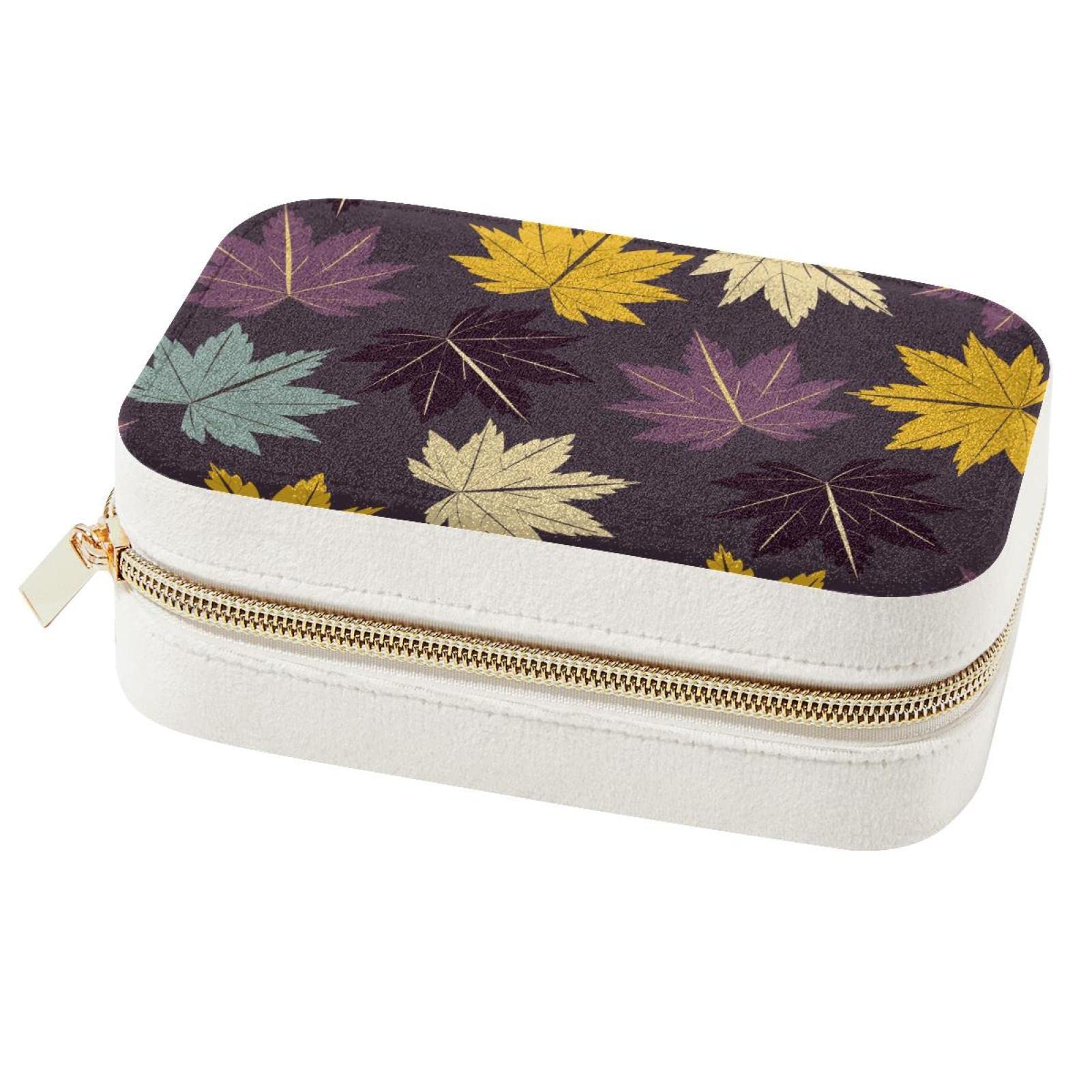 Boîte à bijoux portable aux motifs colorés de feuilles d'érable