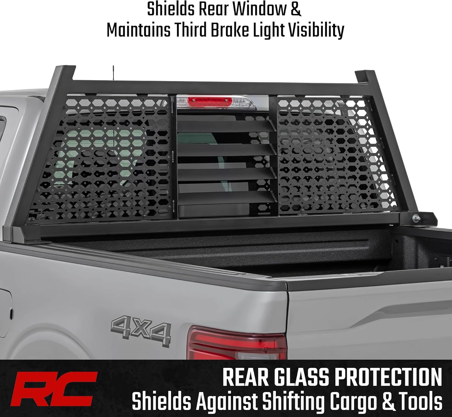Rough Country Headache Rack for Ford F-150 2WD/4WD (2015–2026) – 2x3 Steel Cab Guard w/Dual Molle Panels, No-Drill Install