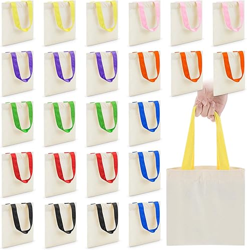 Amylove 24 mini bolsas de lona en blanco para sublimación, reutilizables, bolsas de comestibles, bolsas de bricolaje para fiestas y eventos (natural