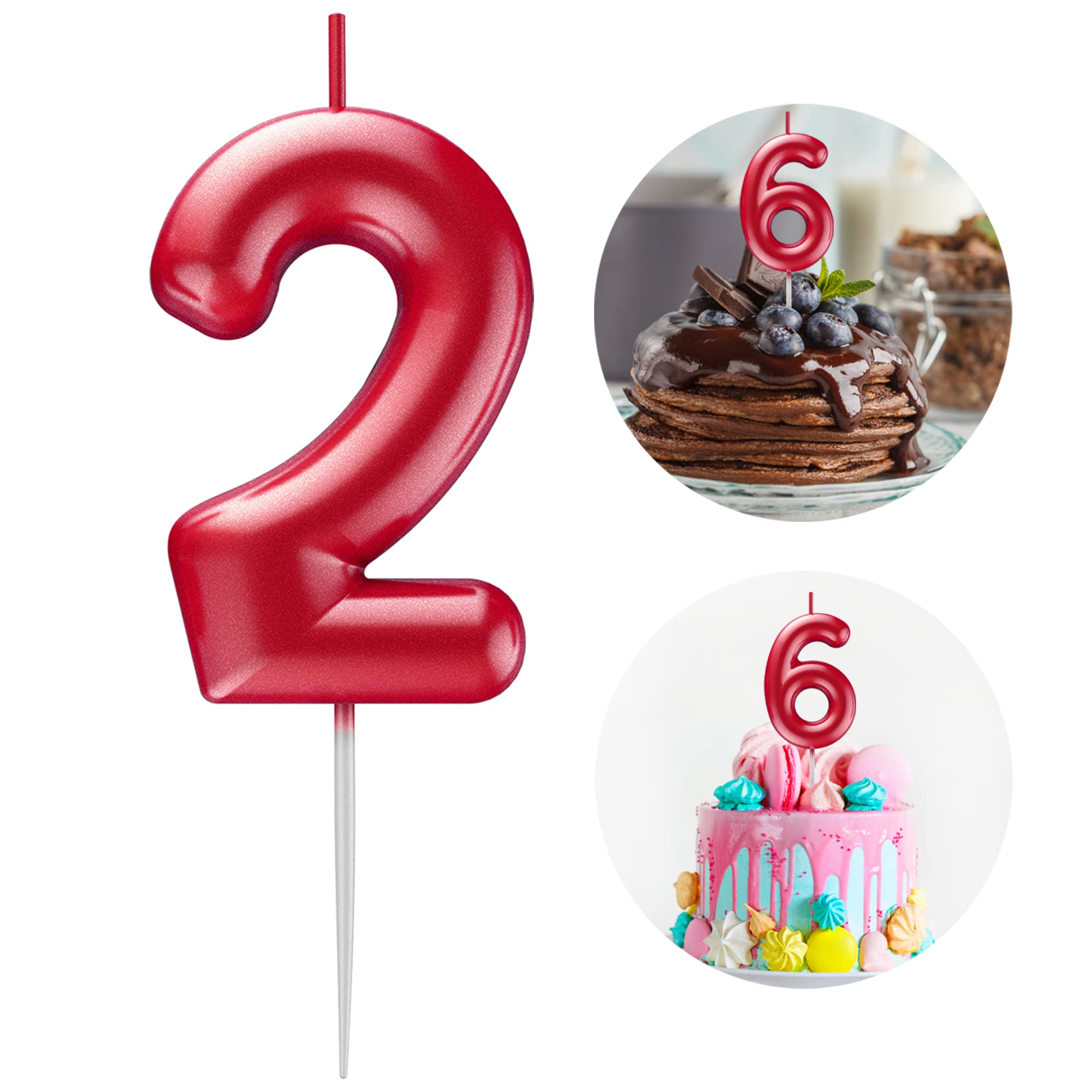 Red Number 2 Candle Happy Birthday 3D Number Candles for Birthday Cake Party Decoration Wedding Anniversary Celebration Supplies
