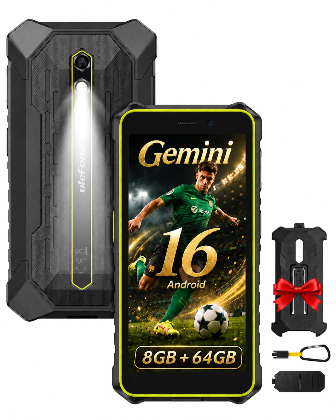 Ulefone Rugking 2 Pro Android 16 Movil Resistente Octa Core 8GB + 64 GB/2TB TF, AI Smartphone 5.45" Cristal Gorilla Movil Irrompible 4550mAh, 13MP, Movil Pequeño NFC/Linterna/Garantía de 2 Años-Verde