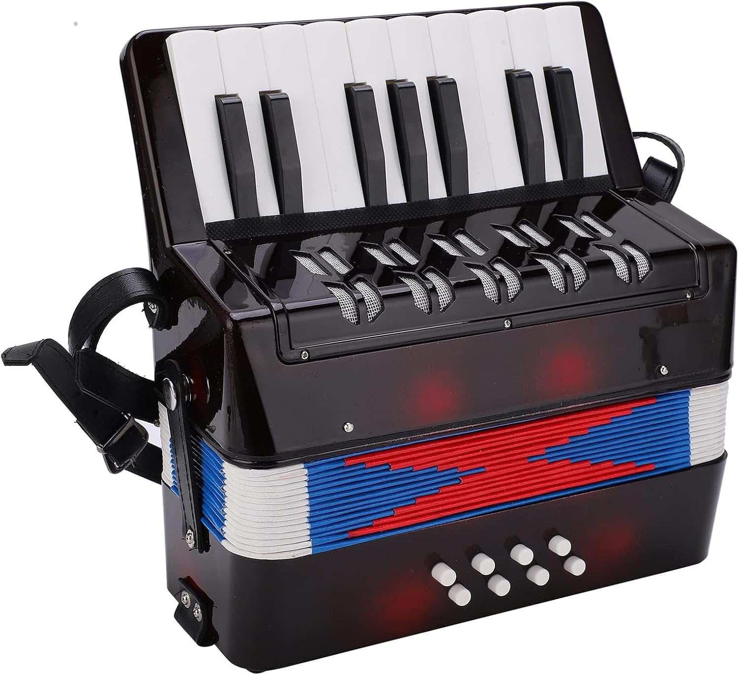 Accordion 17 Key 8 Bass Mini Piano Accordion Lightweight Portable Instrument with Shoulder Straps for Home Practice Stage Performance and Music Training