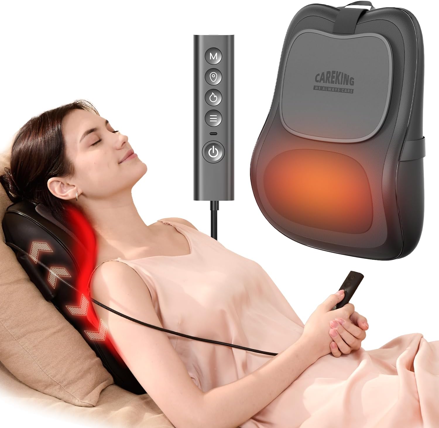 Up & Down Shiatsu Back Massage Pillow – Neck & Shoulder Pain Relief, Electric Lower Back Massager Deep Tissue with 3 Heat Levels for Office, Chair & Home Use for Men Women