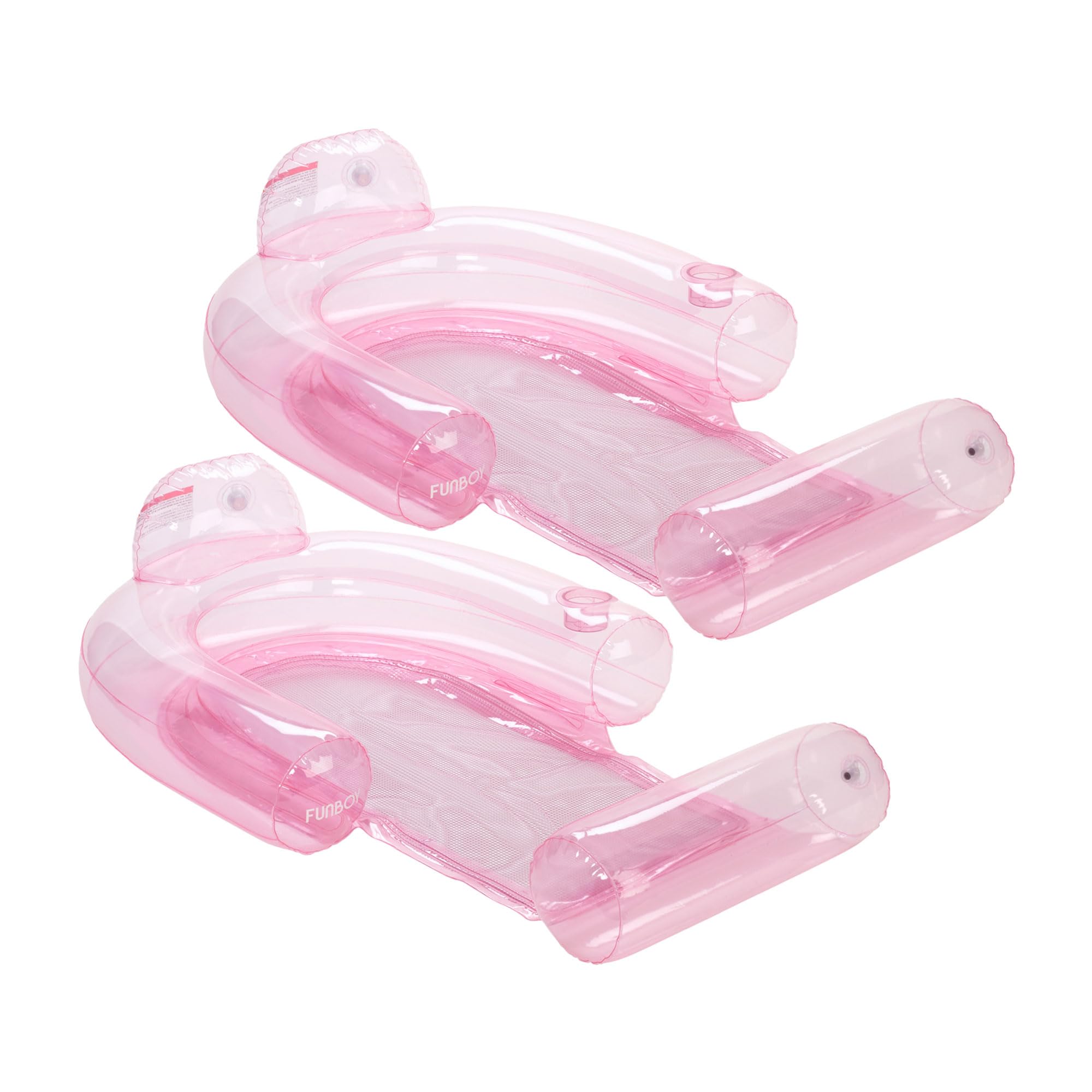 FUNBOY Clear Pink Mesh Chair 2-in-1 Water Chair with Cooling Mesh and Water Hammock Inflatable Pool Float, Bundle Pack of 2