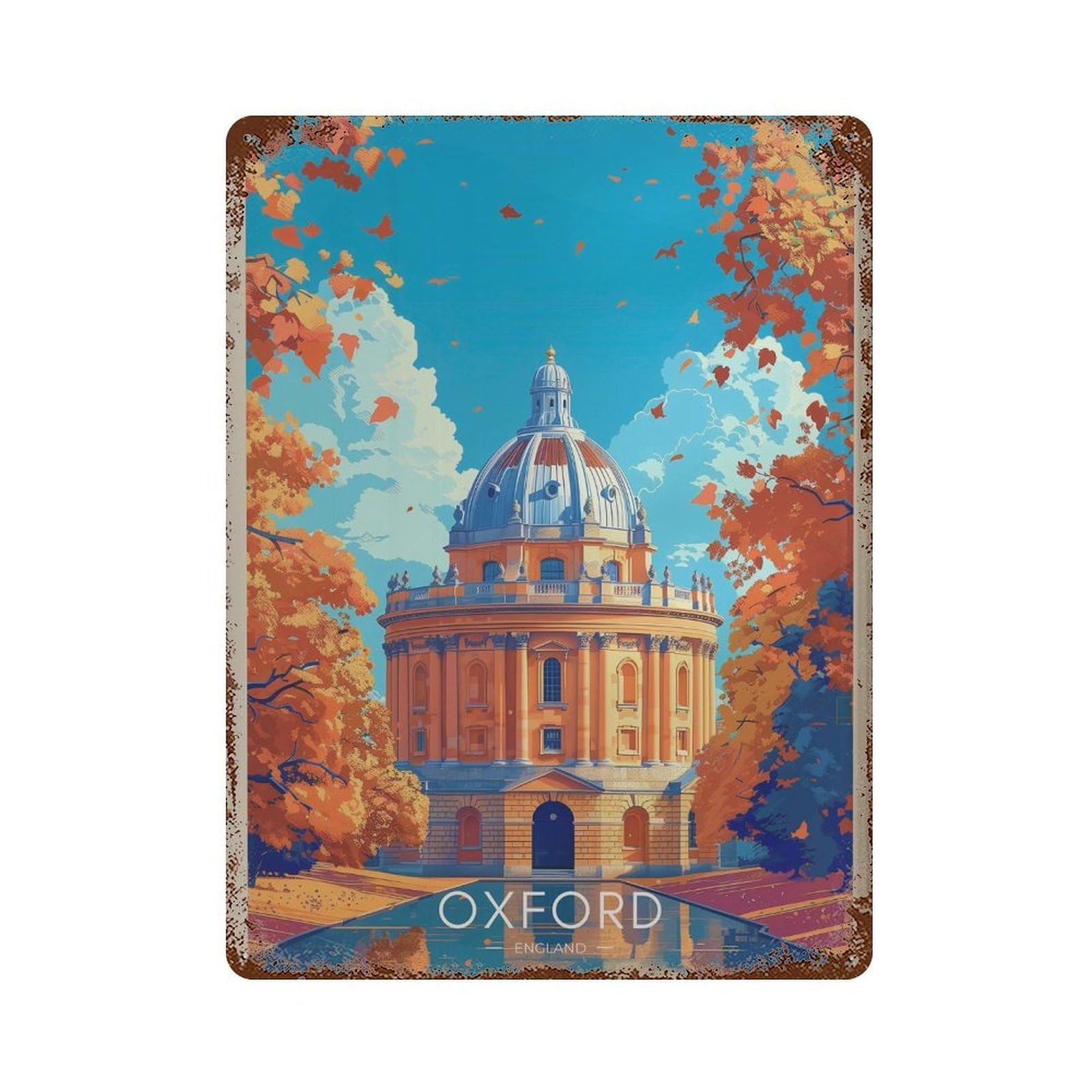 xiaoxiaoshen Oxford England Travel Illustrated Cityscape Wall Decor Art Metal Tin Poster Modern Home Decor Art Home Bar Shop Decorations Vintage Sign 40x30cm