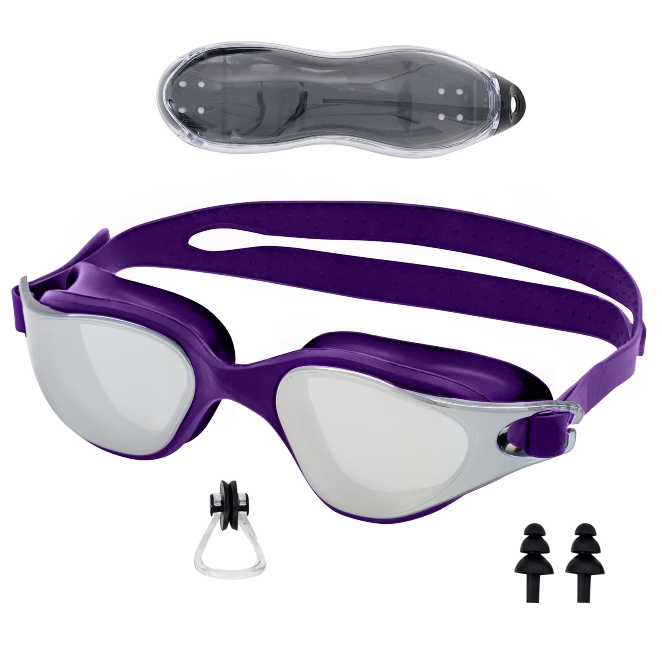 Energize - Swimming Goggles | Ear Plugs Swimming | Nose Bridge | Swimming Goggles for Men & Women | Adjustable Head Strap | 180° Panoramic View | UV Protection | Leak-Proof Swim Goggles Adults