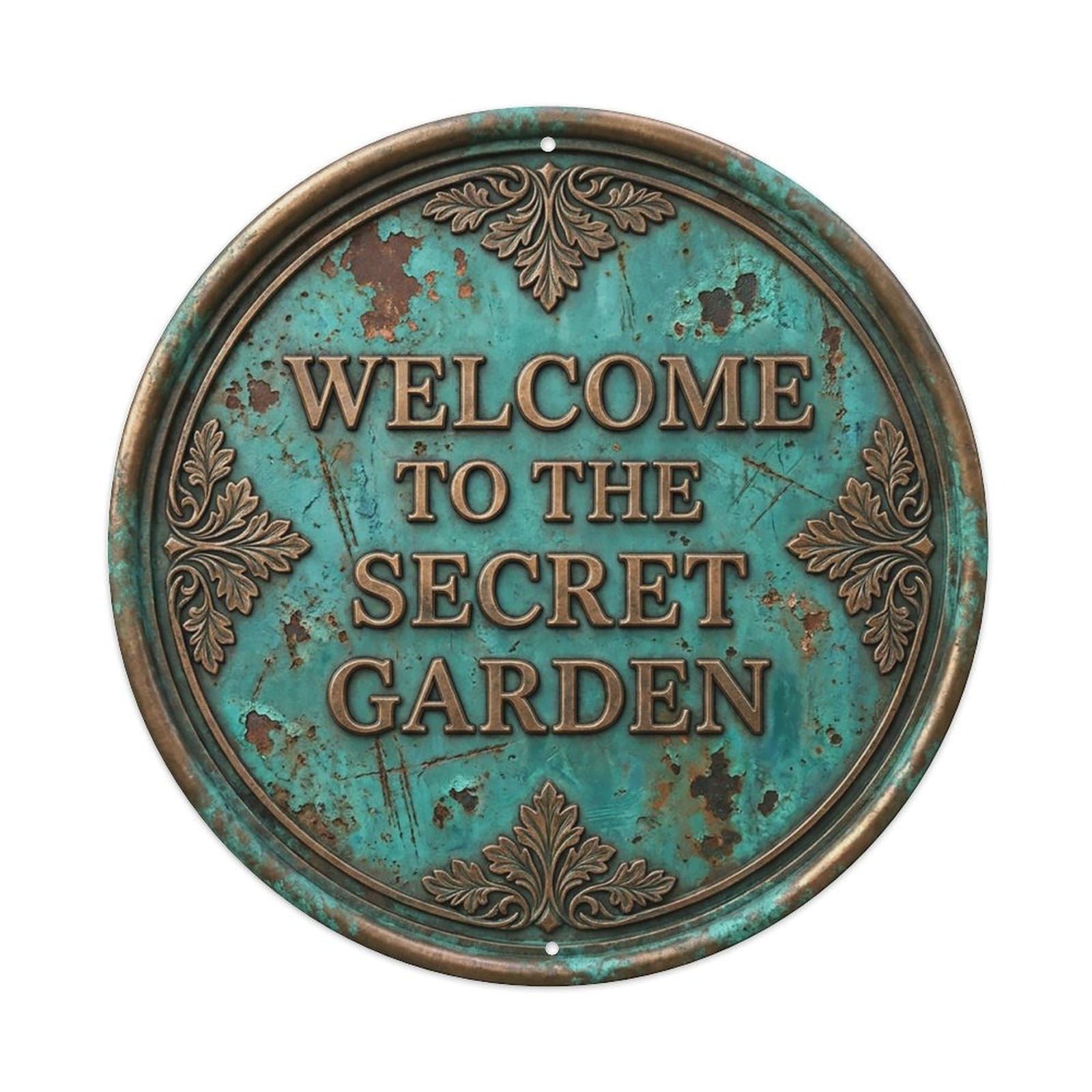 Vintage Welcome Secret Garden Leafy Hazel Metal Tin Sign