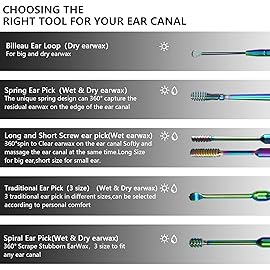 Hion 6 Pcs Ear Wax Removal Kit,Professional Double-Headed Ear Pick Earwax Removal Tools,316L Stainless Steel Ear Cleaner Curette with Cleaning Brush and Storage Box,Suit for Kid Adult(Colorful)