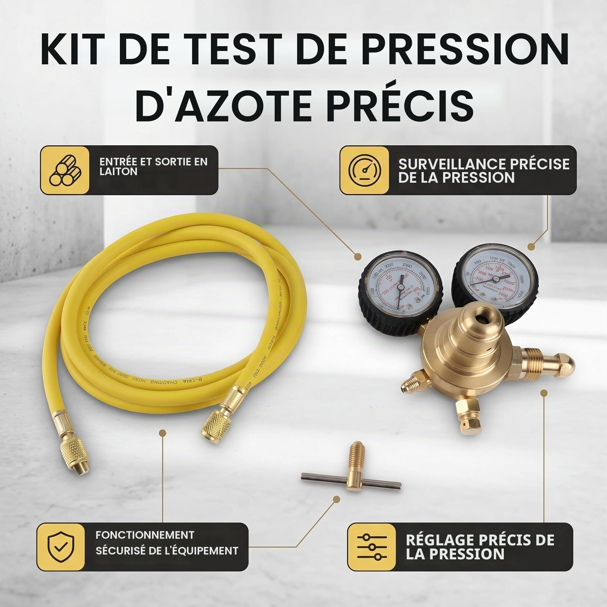 Cocoarm Régulateur d'azote, Entrée en Laiton CGA580 3000 Psi avec Pression de Sortie 450 Psi, Tuyau de 200 Cm pour équipement de Laboratoire de Découpe de Soudage, Contrôle Stable