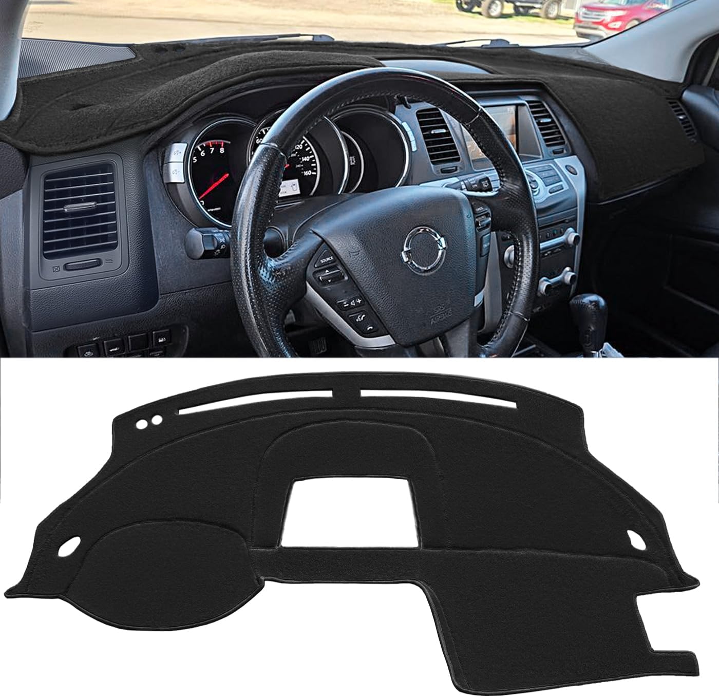 Dash Cover Mat Custom Fit for Nissan Murano with Speaker Cutout Dashboard Cap Pad Carpet Protector K307 (Black)