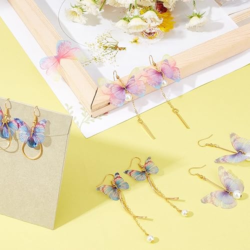 Miniatura 5 de SUNNYCLUE 1 caja de bricolaje para hacer 10 pares de aretes de mariposa, incluye abalorios de mariposa de tela, cuentas de vidrio, anillos de enlace