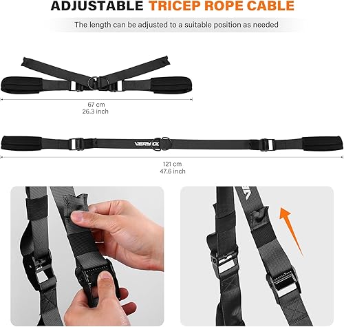 Miniatura 3 de Bilbear Accesorio de cable de cuerda de tríceps ajustable, cuerda extraíble para tríceps, agarre de cuerda de gimnasio con asas antideslizantes,